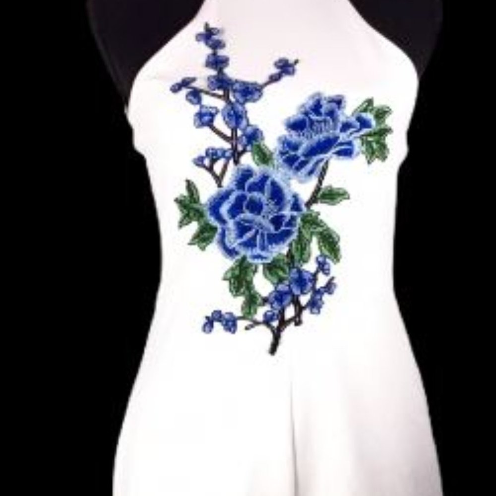 Romper Applique Floral One piece Halter Neck Short Set Ivory Womens Sz 8 New